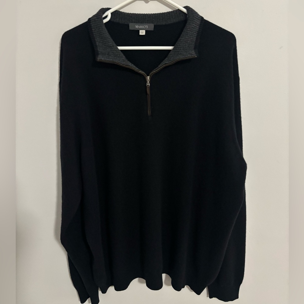 MARIO’S Men's Zip-Up Sweater in Black and Gray 100% Cashmere XXL